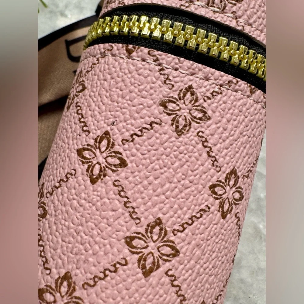 New Pink Flower Diamond Print Mini Bag Purse Charm Keychain w/ Scarf & Butterfly